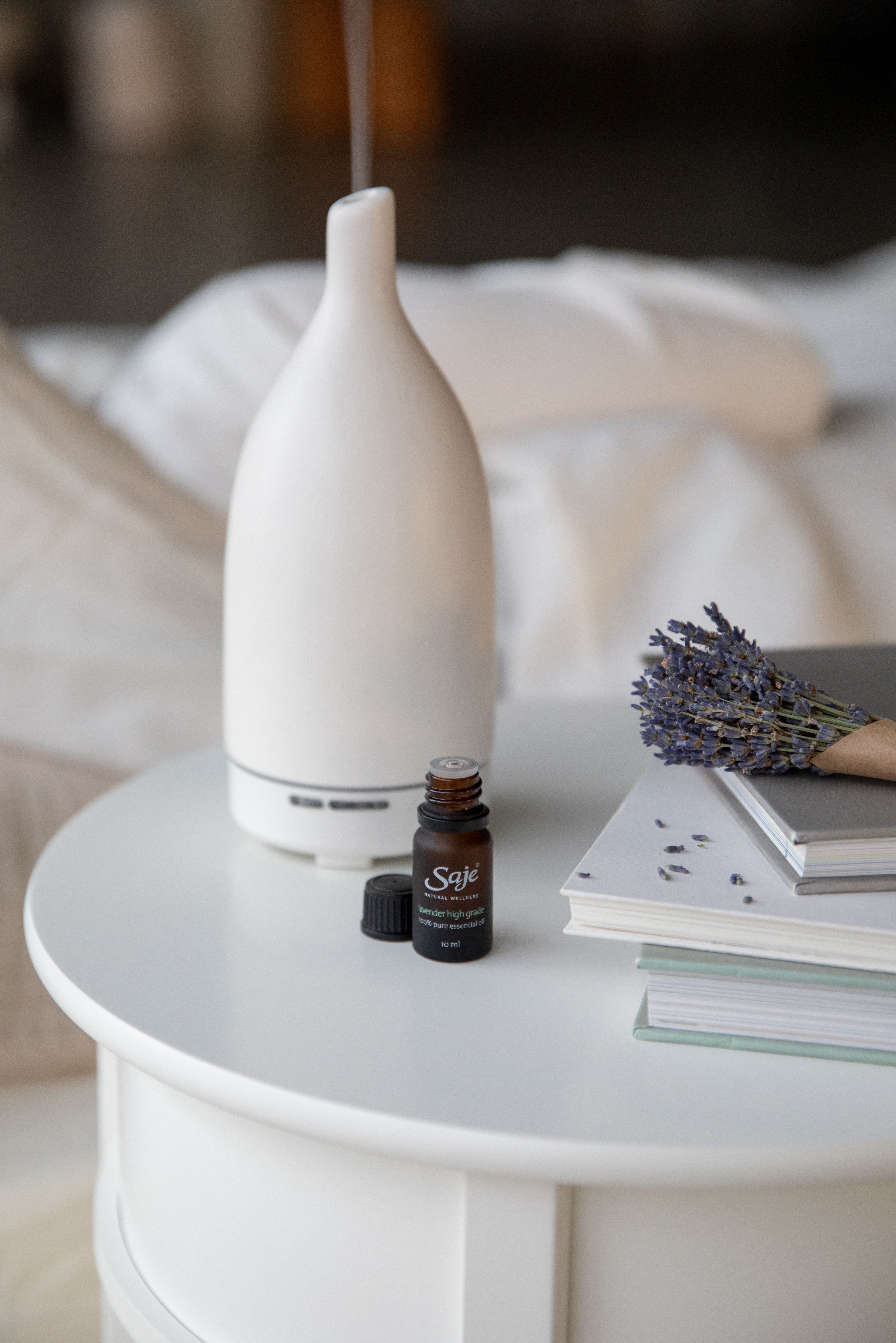 Lavender diffuser on bedside table
