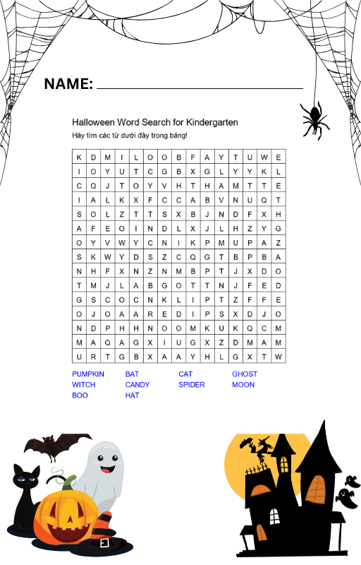 Halloween Word Search For Kindergarten Preview
