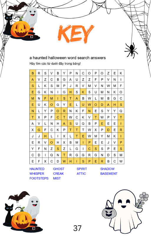 A Haunted Halloween Word Search - Answer Key