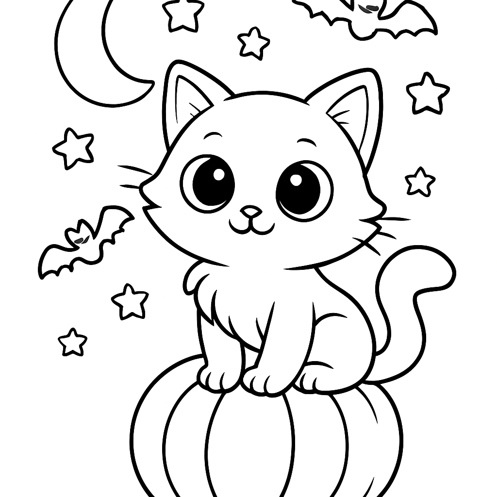 Black Cat Halloween Coloring Page