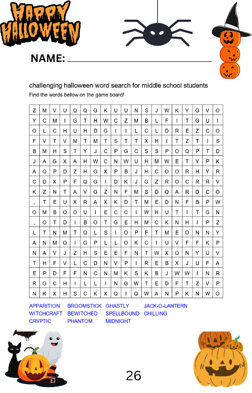 Challenging Halloween Word Search Preview