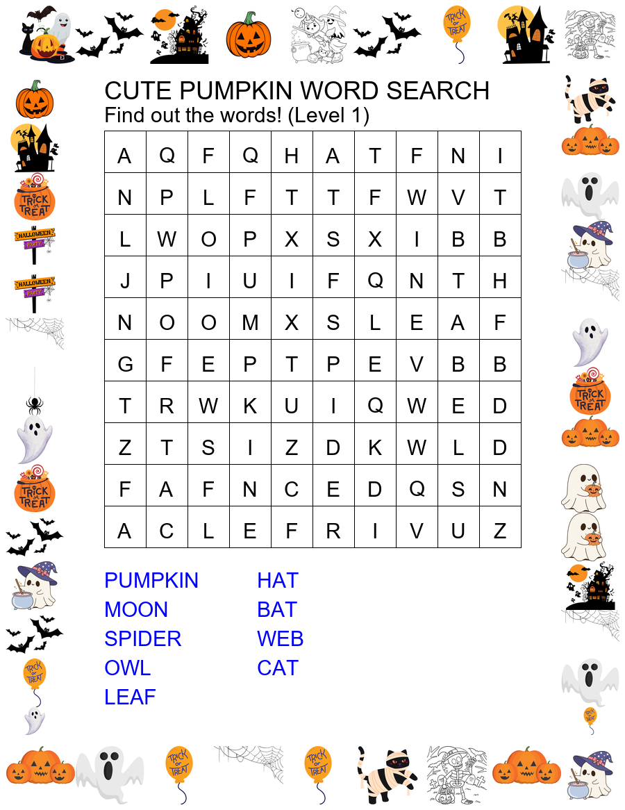 Pumpkin Word Search Preview