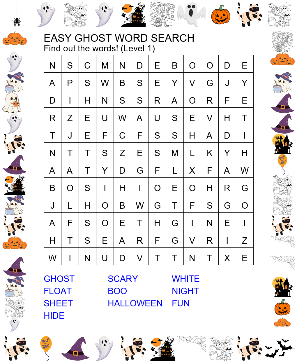 Easy Ghost Word Search Preview