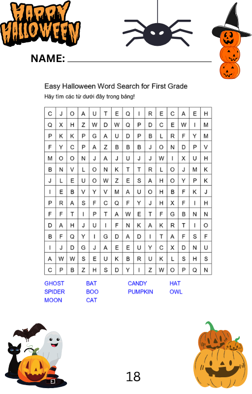Easy Halloween Word Search for First Grade - Preview