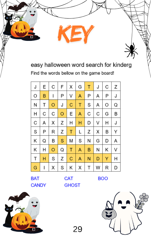 Answer Key - Halloween Word Search for Kindergarten
