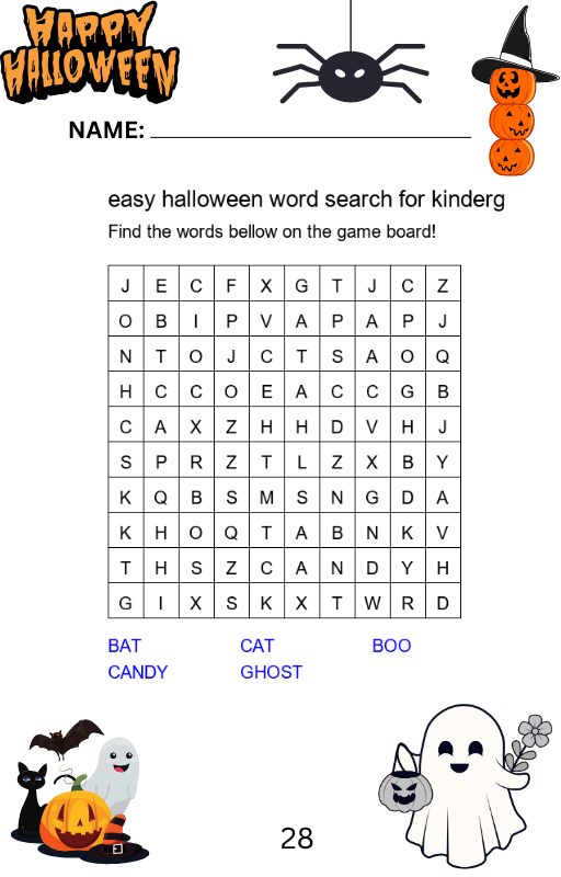 Easy Halloween Word Search for Kindergarten - Preview