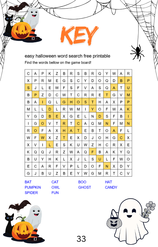 Answer Key - Free Halloween Word Search