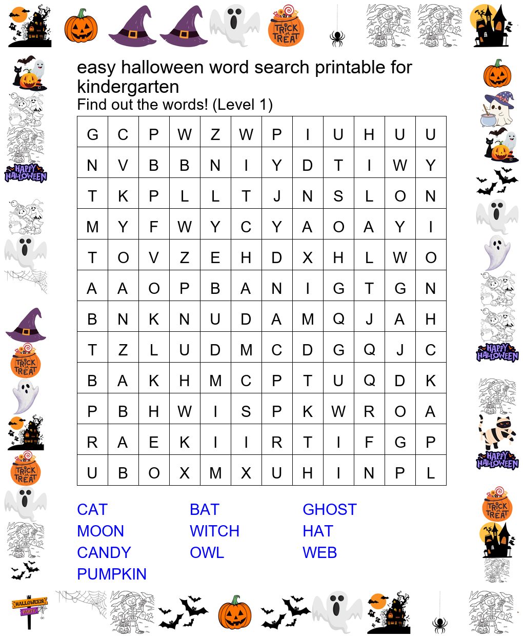 Easy Halloween Word Search for Kindergarten Preview