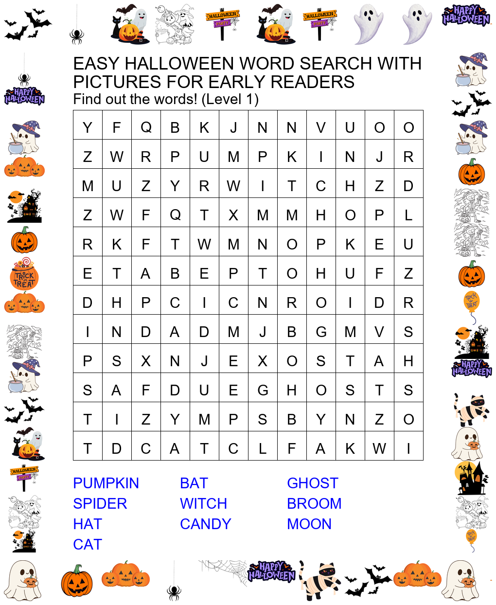 Easy Halloween Word Search with Pictures for Early Readers Preview