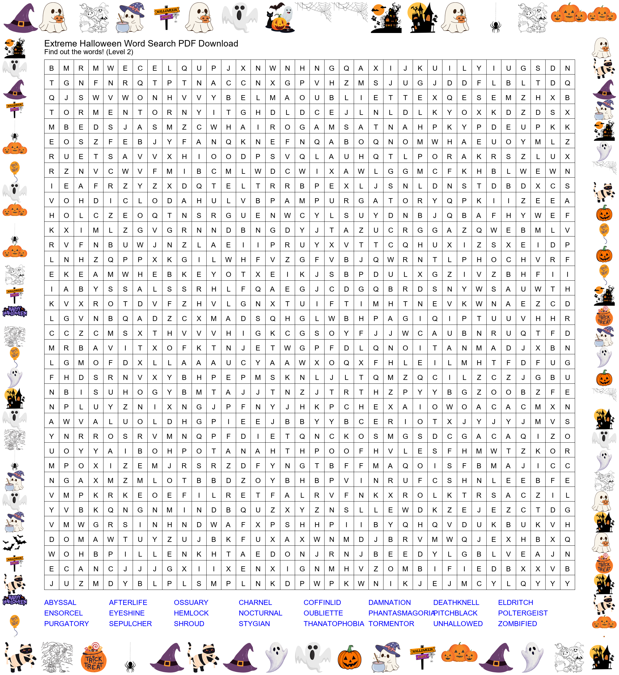 Extreme Halloween Word Search PDF Download - Graveyard Mystery preview