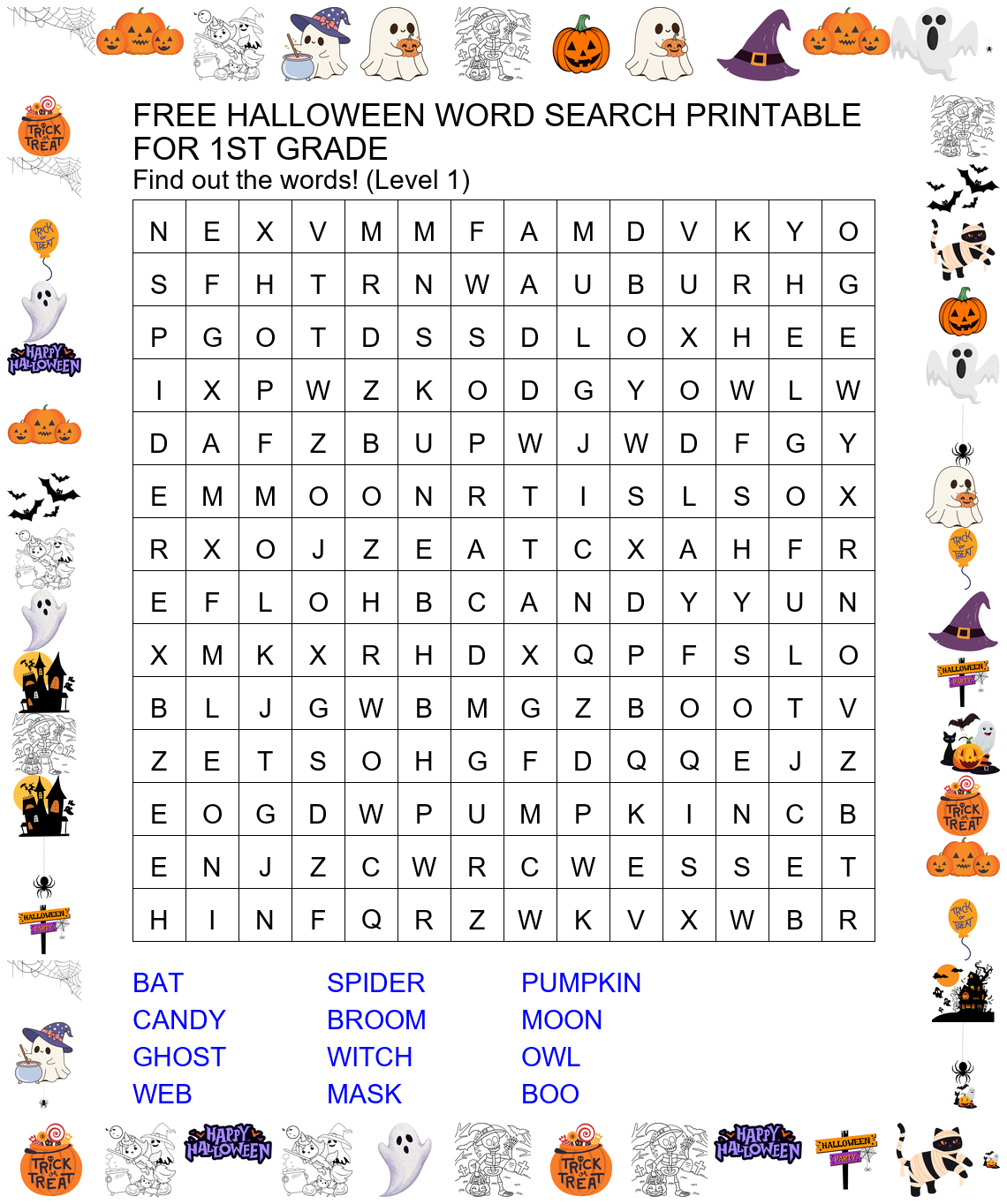 Free Halloween Word Search for 1st Grade Preview