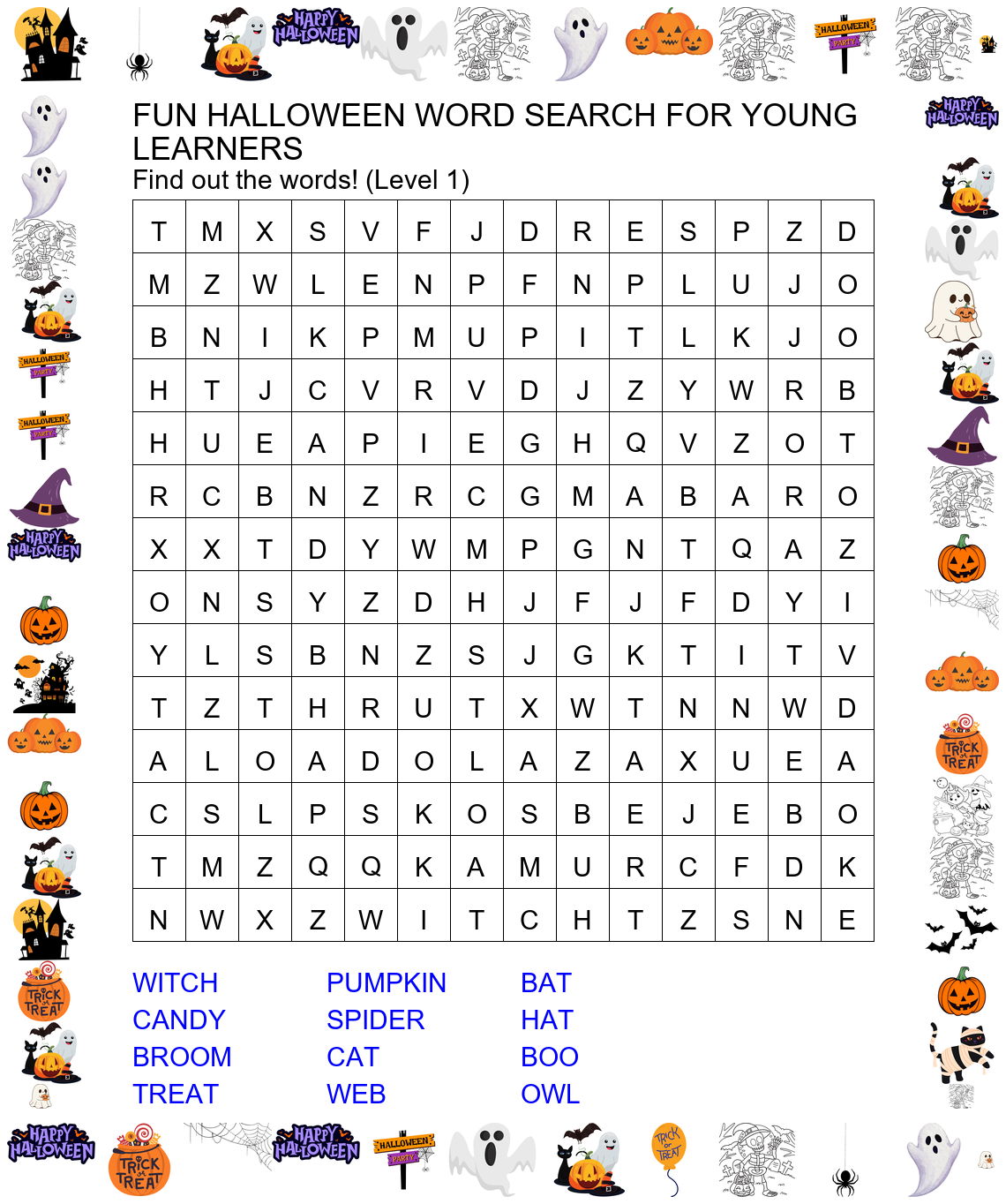Fun Halloween Word Search for Young Learners Preview