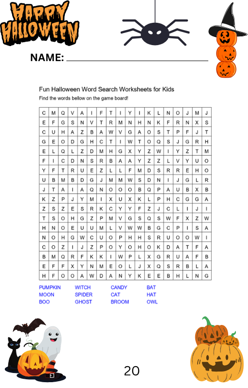 Fun Halloween Word Search Worksheets for Kids Preview