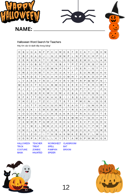 Halloween Word Search for Teachers Preview