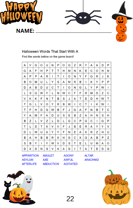 Halloween Words That Start With A - Preview