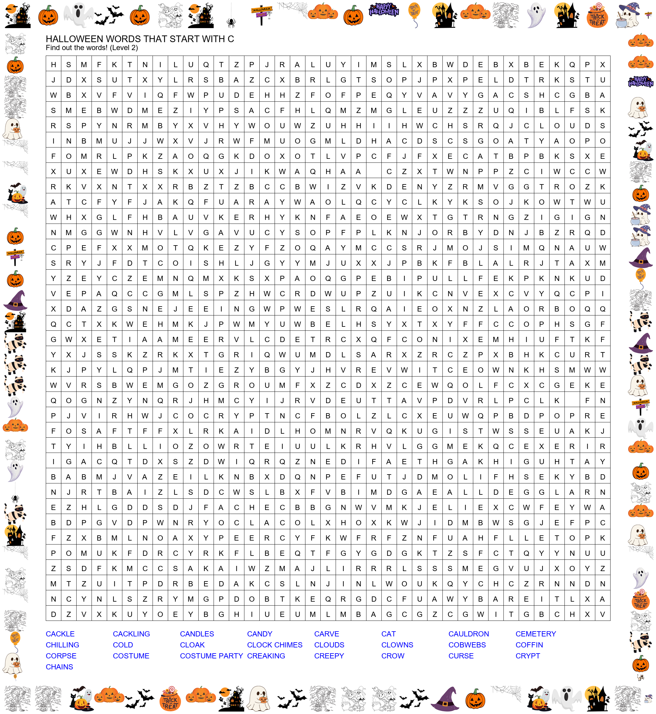Halloween Words That Start with C - Word Search Preview