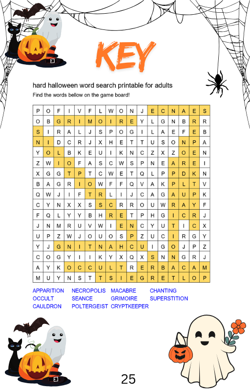 Hard Halloween Word Search Answer Key