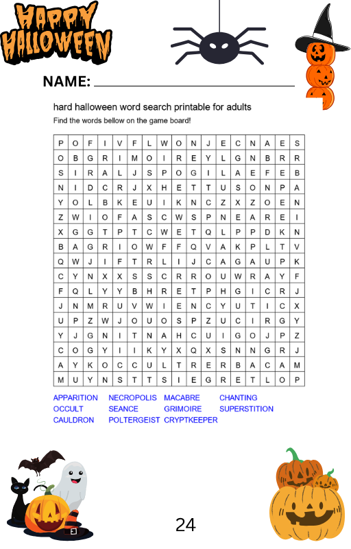 Hard Halloween Word Search Preview