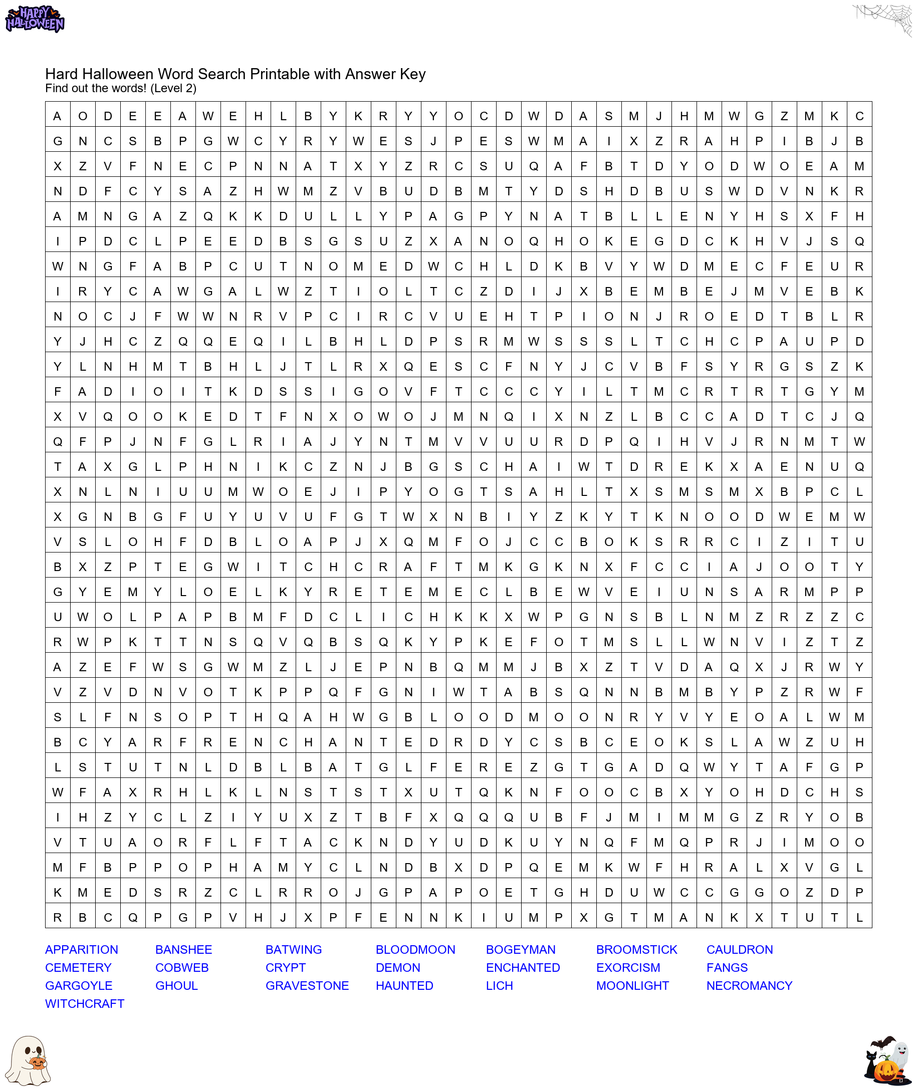 Hard Halloween Word Search Printable with Answer Key - Midnight Creatures preview
