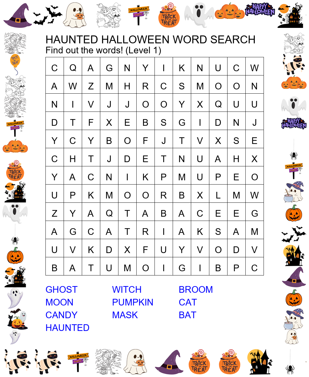 haunted halloween word search preview