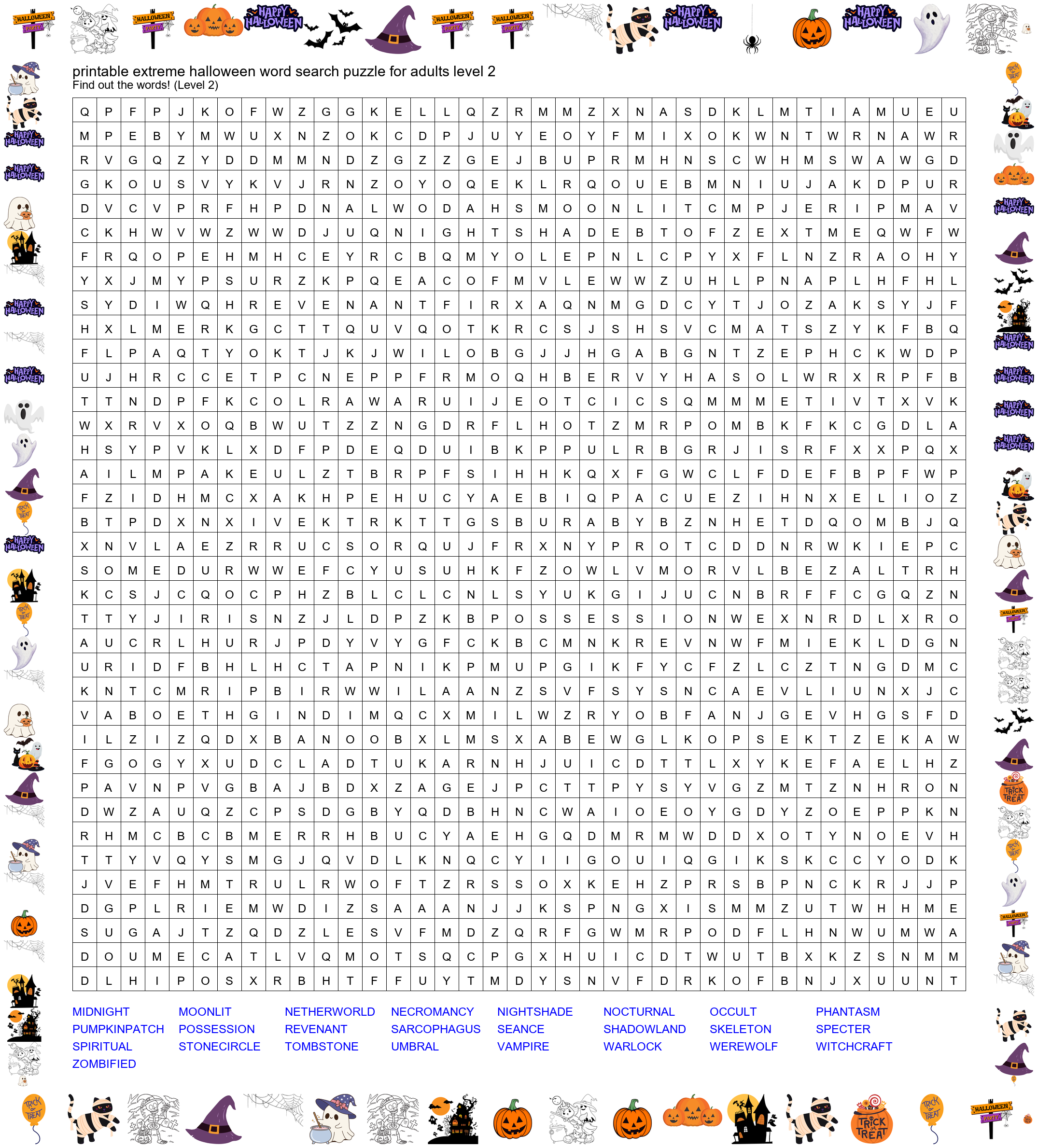 Printable Extreme Halloween Word Search Puzzle for Adults - Level 2 Preview
