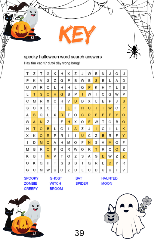 Spooky Halloween Word Search - Answer Key