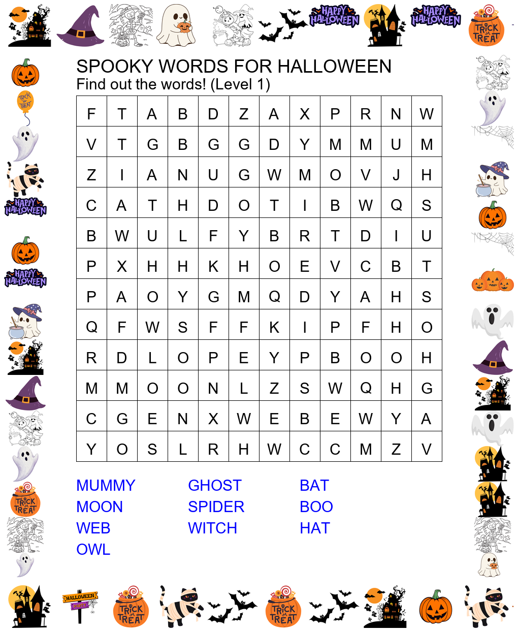 Halloween Word Search Preview