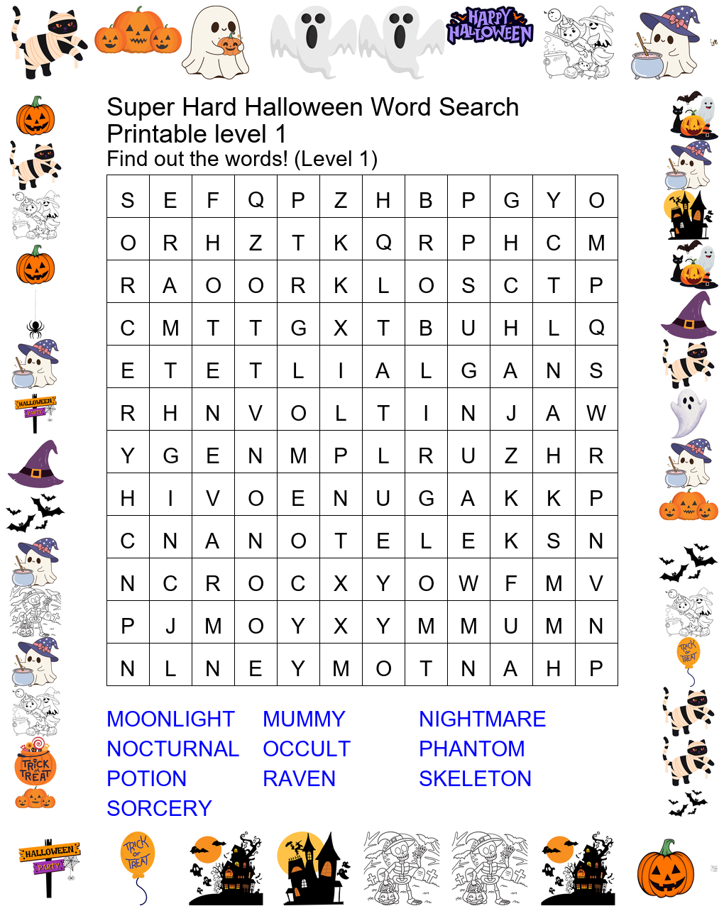 Super Hard Halloween Word Search Printable - Level 1 Preview