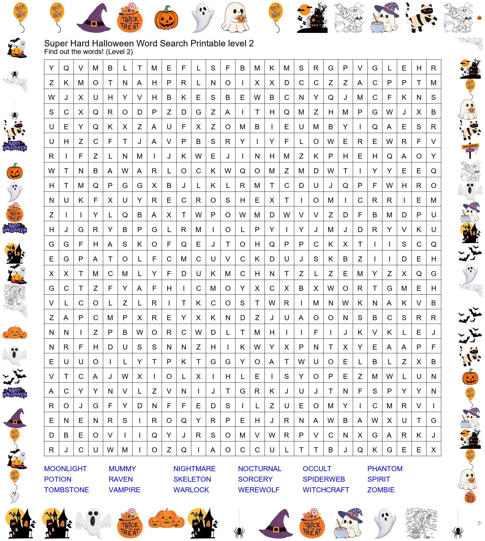 Super Hard Halloween Word Search Printable - Level 2 Preview