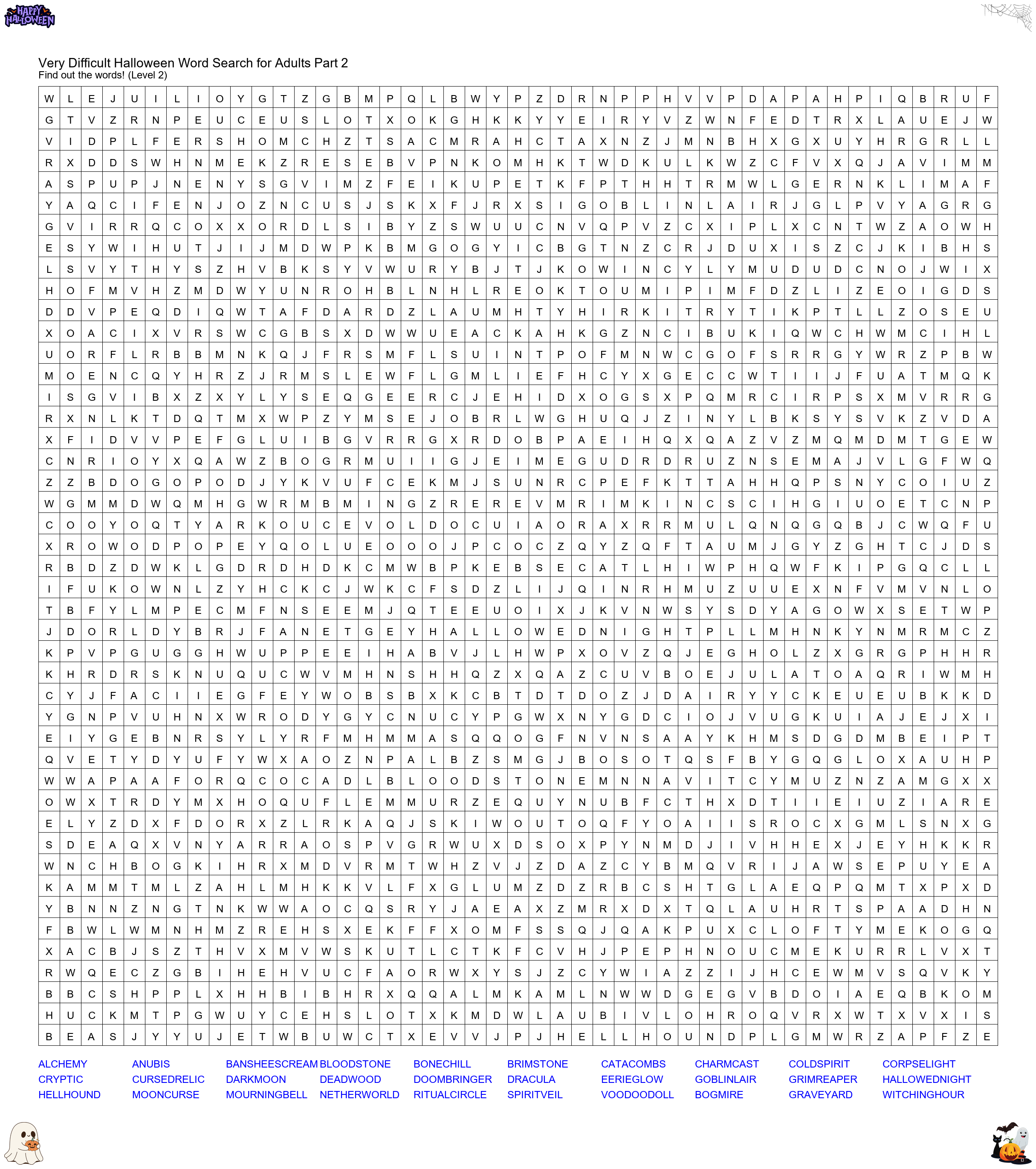 Very Difficult Halloween Word Search for Adults Part 2 - preview