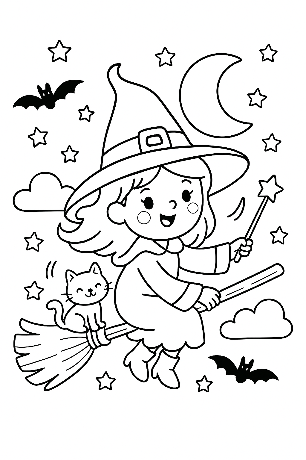 Witch Coloring Page for Halloween Preview